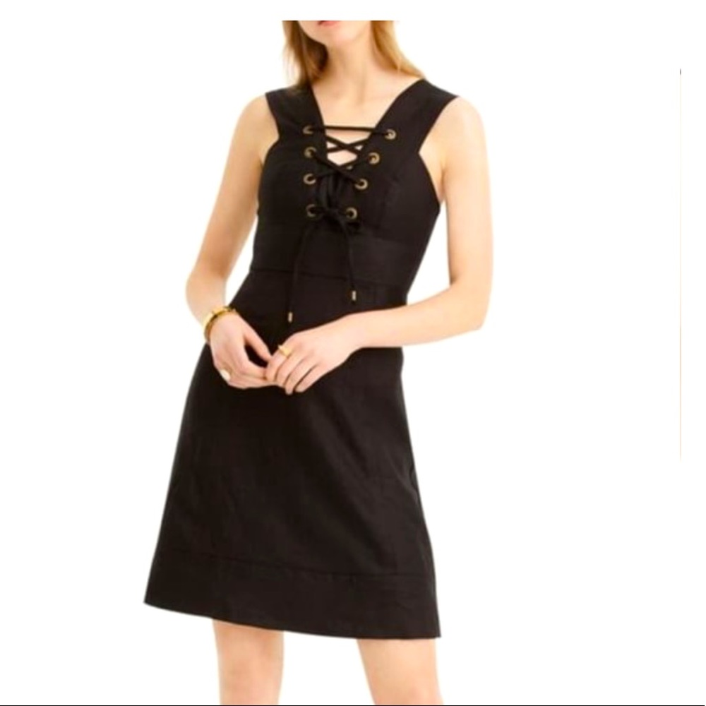 J Crew lace up dress in structured linen
